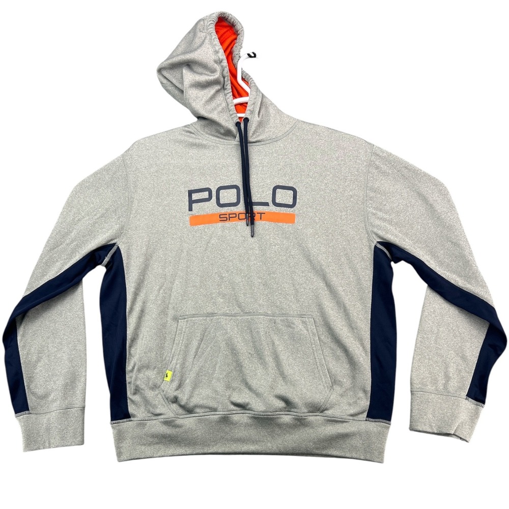 Polo Sport Ralph Lauren Mens Gray ThermoVent Performance Hoodie Large Logo Gray